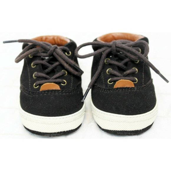Ralph Lauren Layette Chocolate Suede Zale Sneakers Baby Infant 6-9 M Lace Up Box - Picture 2 of 12